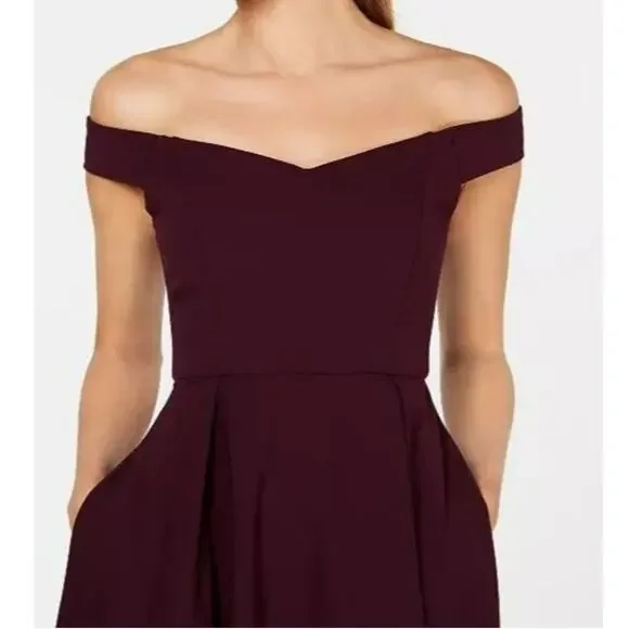 Calvin Klein Dress Formal High Low Off the Shoulder Plum Purple Size 8 - Picture 3 of 11